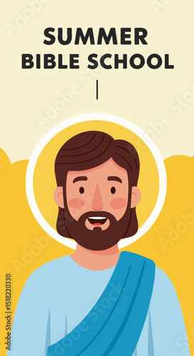 Summer Bible School Poster Profile Frame with Jesus Character