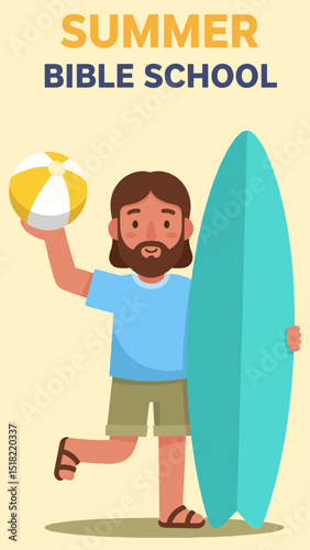  Modern VBS Poster, Jesus with Surfboard and Disciple