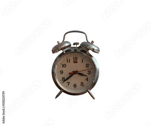 Classic Silver Twin Bell Alarm Clock Isolated on Transparent Background