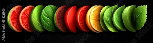 Colorful Fruit and Leaves Arrangement