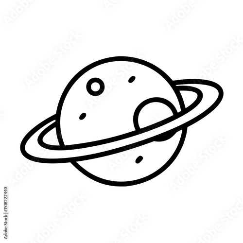 Simple planet with rings illustration. Planet design with detailed rings and surface craters. This cosmic planet graphic is perfect for an icon or space theme design.