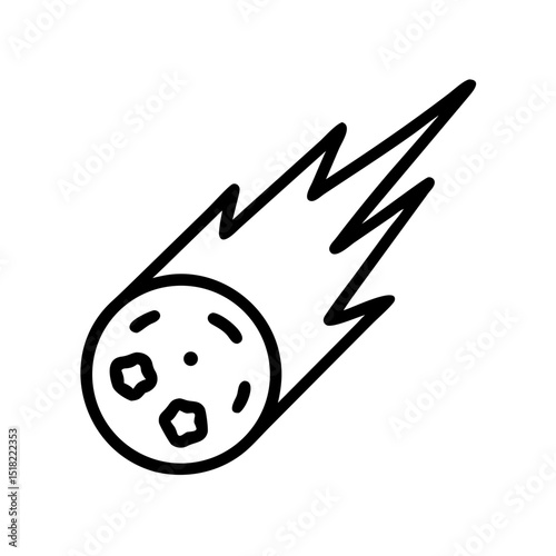 Burning meteor falling from space, cosmic body with fiery tail, celestial event illustration.  Meteorite icon for website design, app interface, or educational materials.