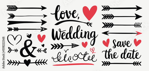 Wedding Arrows Hearts Love Save The Date Design Elements