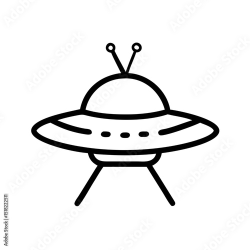Flying saucer icon with antennae and round body. Simple spaceship graphic with antenna design. UFO illustration perfect for website icons.