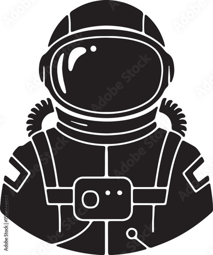 Astronaut Icon Space Exploration, Cosmonaut, Galaxy, Universe,  Black and White Illustration