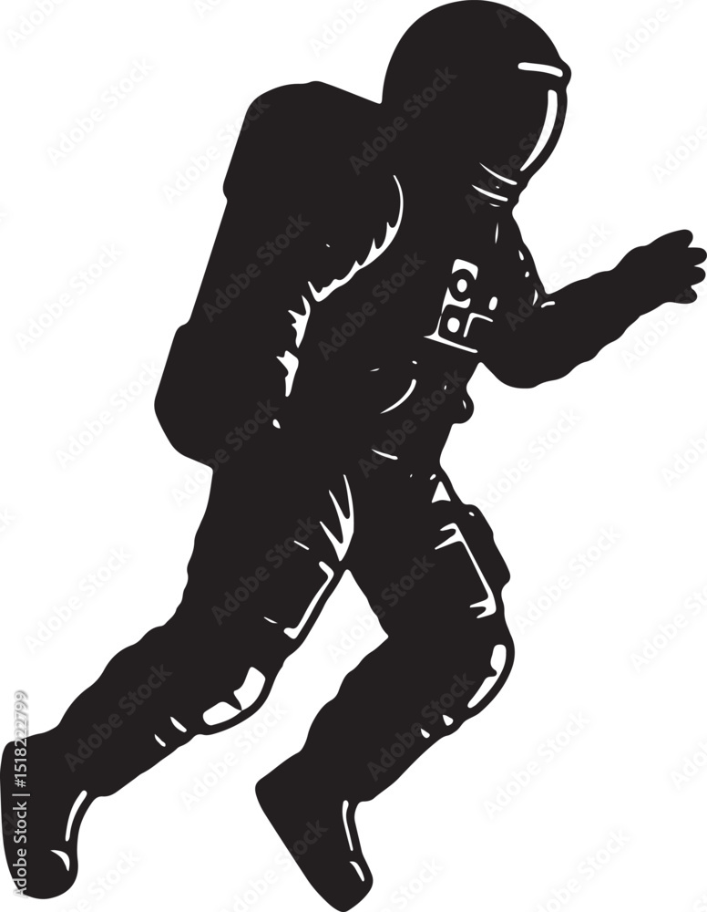 Fototapeta premium Astronaut in Space Suit Running A Bold Silhouette Illustration
