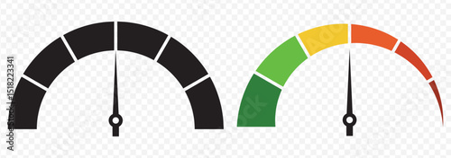 Set of Speedometer Icons, Speed Indicator, Tachometer Sign Guage Symbol with Editable Strokes Vector Illustrationon Transparent Background. EPS 10.