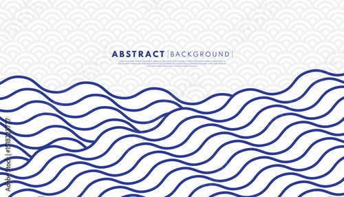 Blue wavy line pattern background. Japanese style concept. Vector illustration. Wavy marine line template.