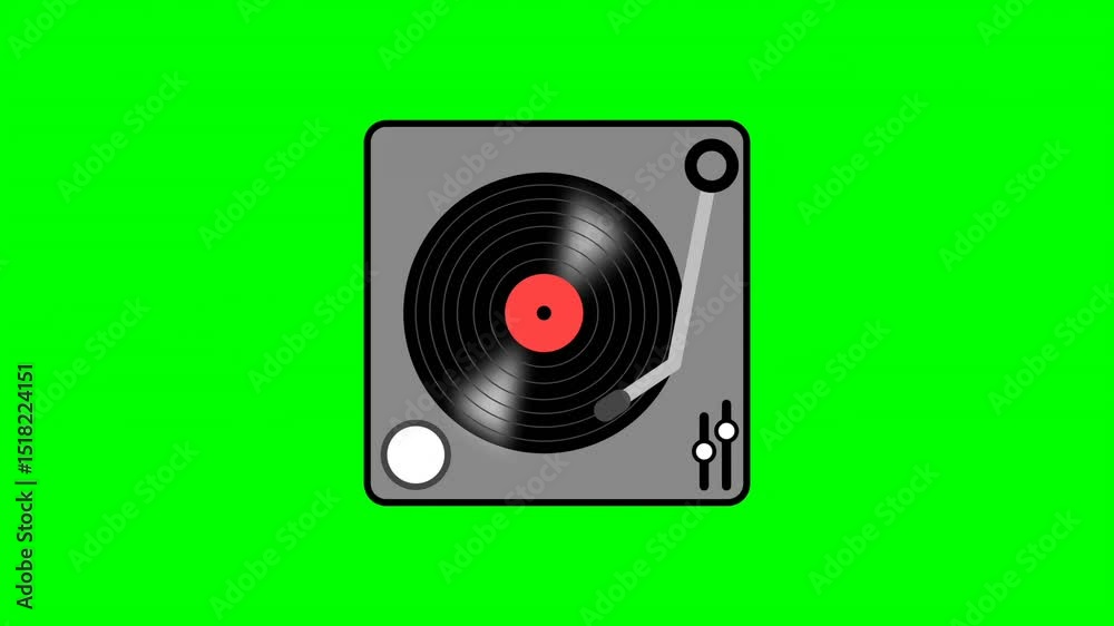 Vinyl Record Music Animation on Green Background vintage music player animation. Music concept.