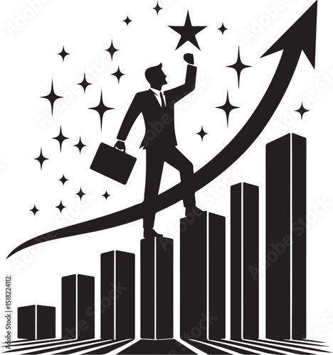 Businessman Reaching for Success Star on Growth Chart