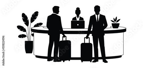 Two Businessmen Checking into Hotel Reception Desk