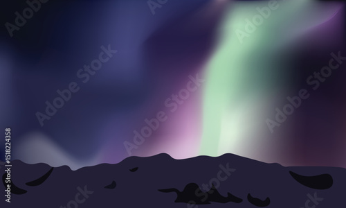 Night aurora nature landscape illustration