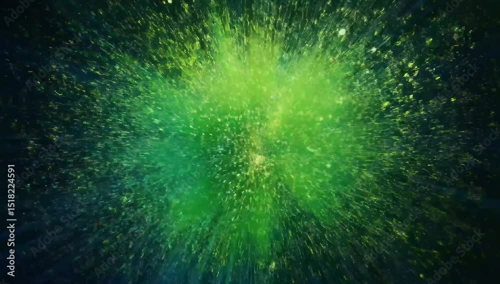 Seamless green explosion effect with glowing particle motion
