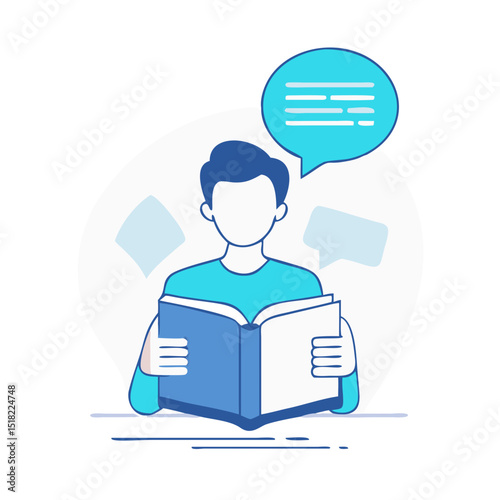 A Person Engaged in Reading Absorbing Information from an Open Book Represented by a Clean Transparent Icon Ideal for Educational and Informative Purposes Promoting Learning and Knowledge Acquisition