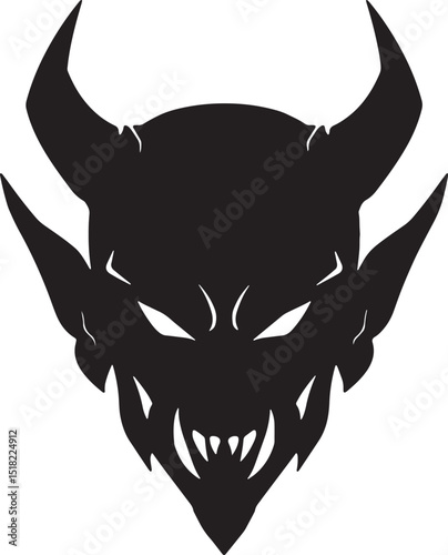 Fierce Devil Head Silhouette Vector Illustration of a Demonic Creature