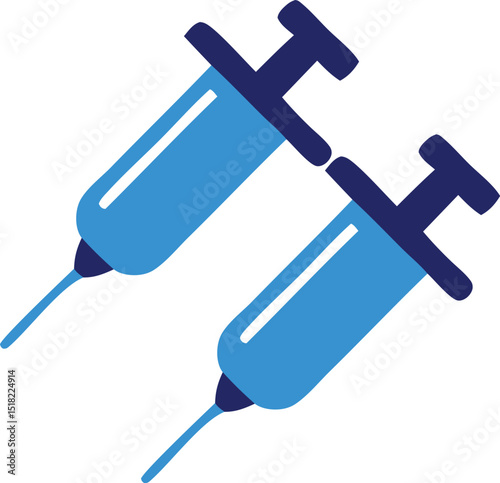Two blue syringes icon graphic design element for medical healthcare website or app