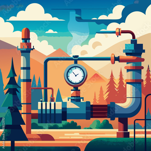 Natural Gas Pipeline with Pressure Gauge and Valve – Energy Distribution Concept