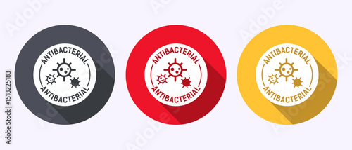 Antibacterial icon design illustration, Hygiene label symbol in shadow button design