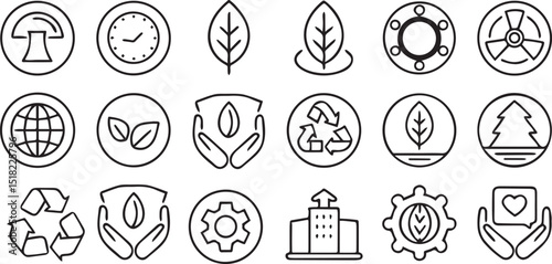 ESG Environmental Social Governance Icons Black Line Art Set