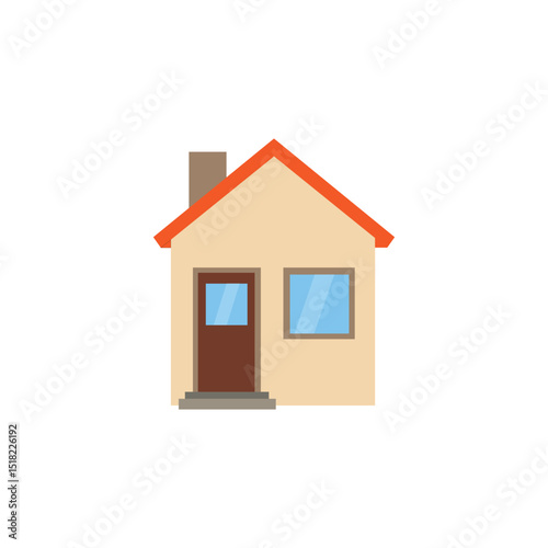 Minimal flat icon of a house with a red roof, windows, and a brown door. Perfect for real estate, home services, housing apps, or mortgage and property investment concepts.