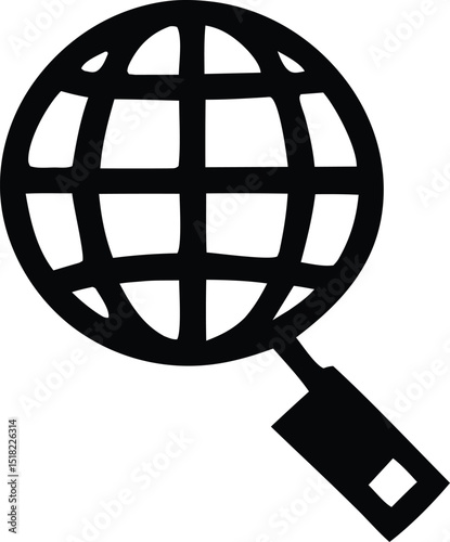 Global search icon a magnifying glass exploring the world