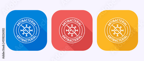 Antibacterial icon design illustration, Hygiene label symbol in shadow button design