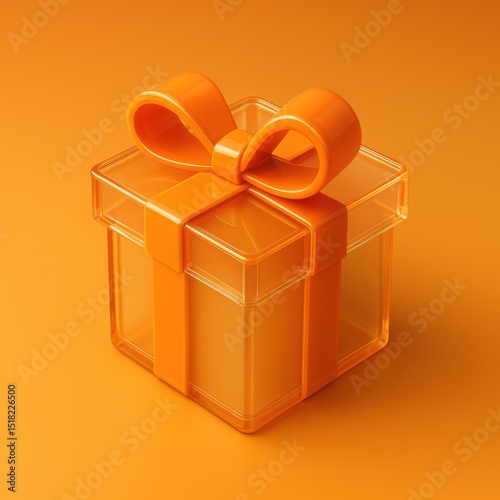 A shiny orange gift box with a large bow sits on an orange background, creating a vibrant and festive appearance.