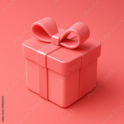 A glossy pink gift box with a large bow sits on a matching pink background.