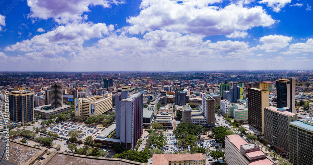 Fototapeta premium Nairobi City County Nairobi is Kenya’s capital city. In addition to its urban core, the city has Nairobi National Park, a large game reserve known for breeding endangered black rhinos 