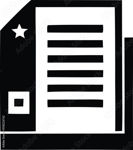 Black and white document icon with star and square detail