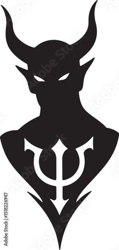 Silhouette of a Devilish Figure with Trident Dark, Mysterious, and Powerful Graphic Design