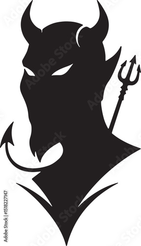 Silhouette of a Devil's Head with Horns and Trident Dark, Mysterious, and Symbolic Illustration