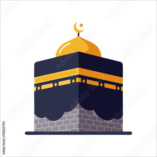 Vector Kaaba with glowing dome and moon