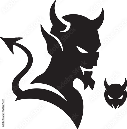 Stylized Devil Head Silhouette Vector Illustration, Graphic Design Element