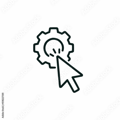 Outlined mouse pointer clicking gear — user-triggered automation.