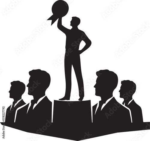 Successful Leader Triumphant Holding Award Above Team