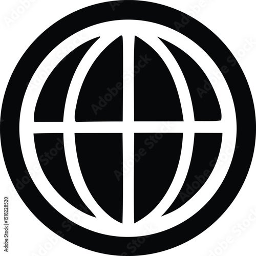 Bold black and white globe icon graphic design element