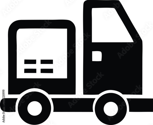 Simple black and white illustration of a delivery truck icon