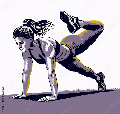 Woman Doing Intense Fitness Workout, Side Plank Exercise