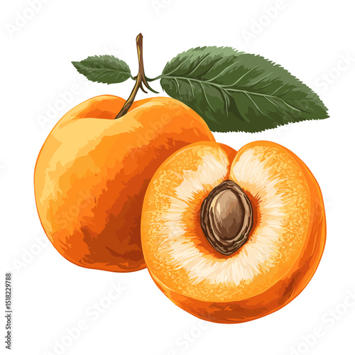 Vector ripe apricot fruit isolated on a white background
