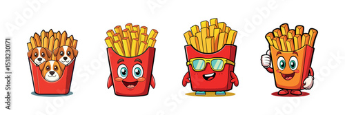 Cartoon French Fries Vector Set Snack Food, Meal Icon, and Fast Food Logo