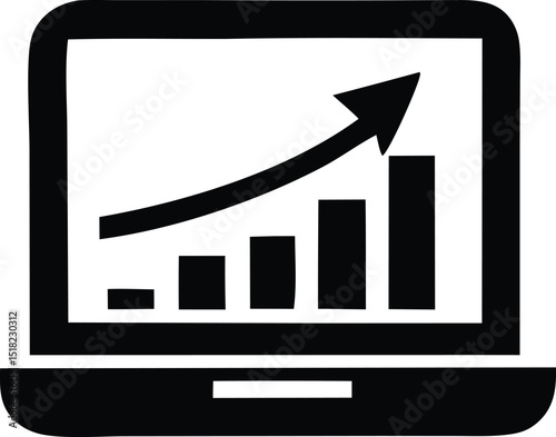 Laptop screen displaying upward trending bar graph showing business growth