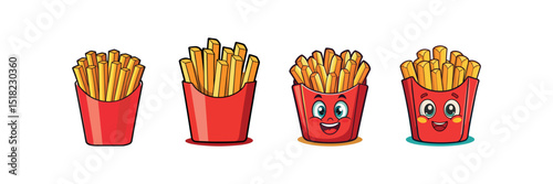 Cartoon French Fries Vector Set Snack Food, Meal Icon, and Fast Food Logo