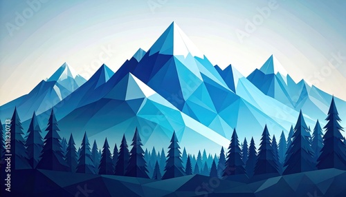 Pixel Art Snowy Mountains And Forest Landscape