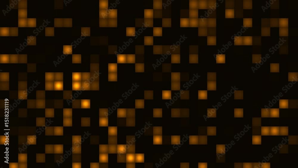 animated digital grid: glowing orange pixels on dark background - motion graphics element