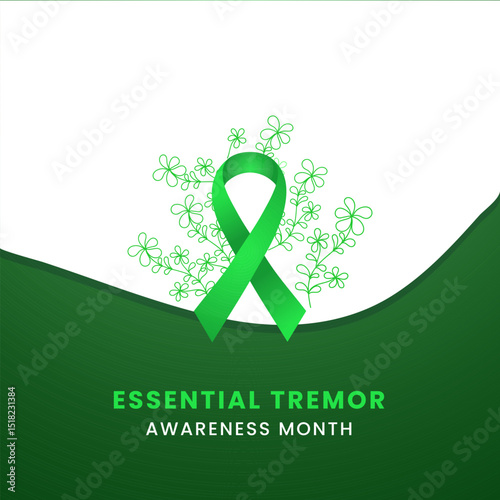 Essential Tremor awareness month background design with Green silk ribbon.