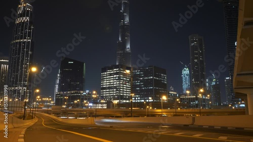Sparkling City Lights on a Modern Motorway at Night