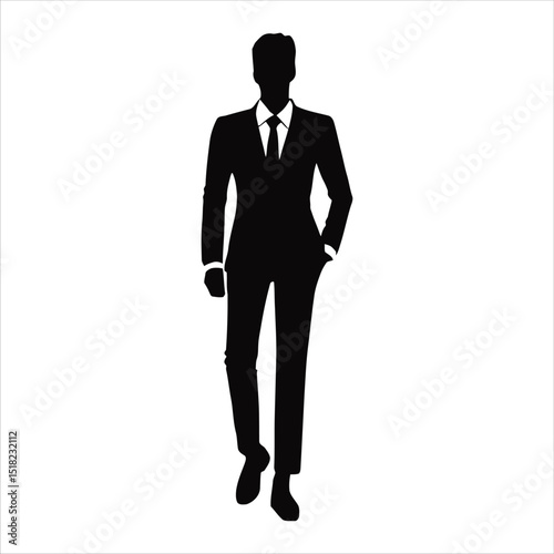 A stylish silhouette of a man in a suit walking confidently against a transparent background ideal for business branding marketing design projects presentations and more