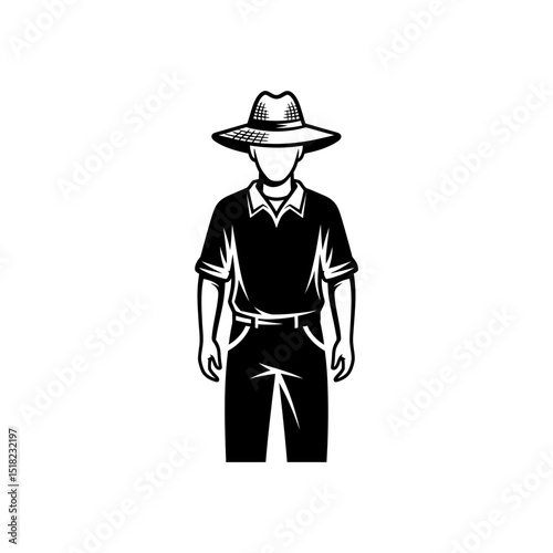 Vector icon of a farmer standing proudly in a hat  