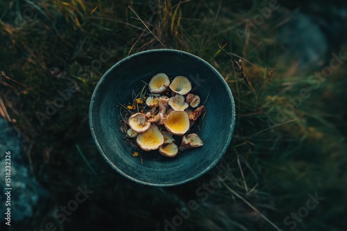vibrant color picture of top view mushrooms in bowl